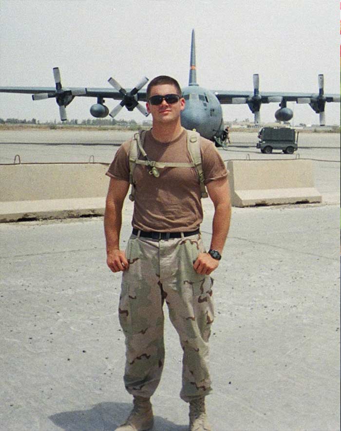 Kyle Farr on tarmac in Iraq
